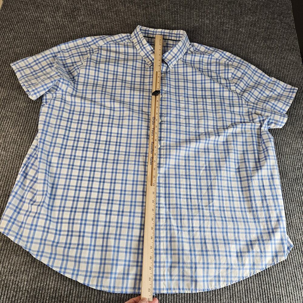 Croft & Barrow Shirt Mens 4XL Big Blue White Plaid‎ Short Sleeve Button Down - Picture 6 of 8